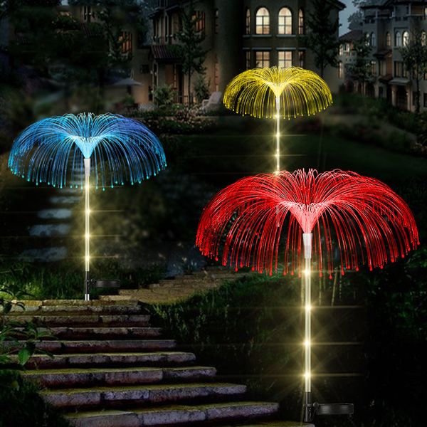 Lámpara Solar de medusas para césped, luces coloridas de fibra óptica para jardín, luz decorativa impermeable para paisaje de patio al aire libre