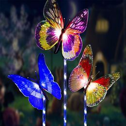 Solar Lawn Light Waterdichte LED Fiber Optic Butterfly Lights for Holiday Wedding Xmas Decoration White Colorful Light 2 Pack