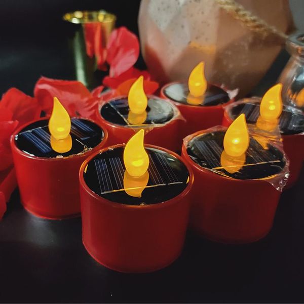 Velas Led solares, luces de té sin llama, eléctricas, blancas cálidas, parpadeantes, velas impermeables para exteriores, lámpara Solar de noche