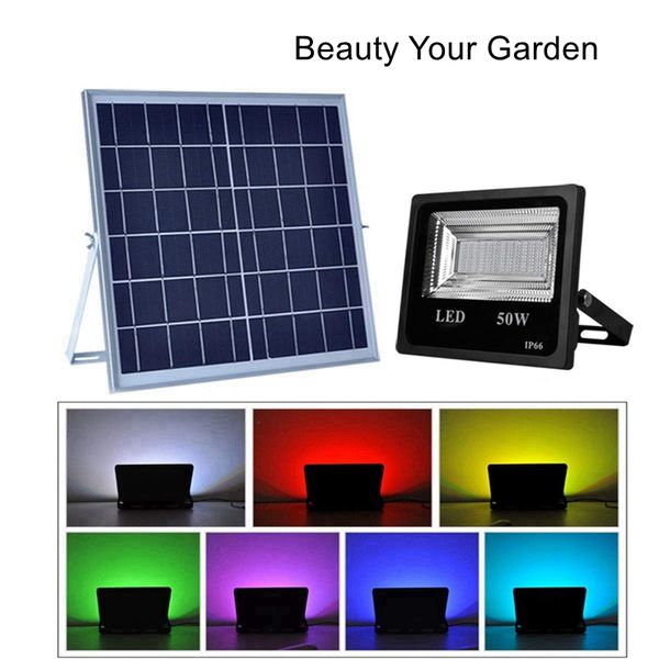 Projecteurs solaires à LED, lumières murales de sécurité extérieures à changement de couleur RVB, projecteur solaire télécommandé étanche pour jardin, patio, cour,