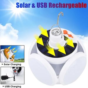 Outdoor Solar LED Light USB Rechargeable Portable Folding Lamp Waterproof Bulb Search Camping Garden Lights Torch Emergency Lamp