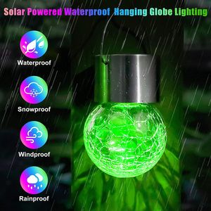 Lampe de jardin LED solaire lanterne verre fissure boule lustre pelouse fête de noël lumière décoration extérieure lumière