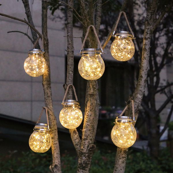 Boule de verre LED solaire, décorations de jardin, lumières suspendues pour cour de noël