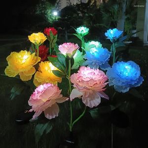 Lumière Led solaire 3 têtes pivoine Simulation fleurs lampe pour sol extérieur jardin Parterre cour Patio décoration vacances