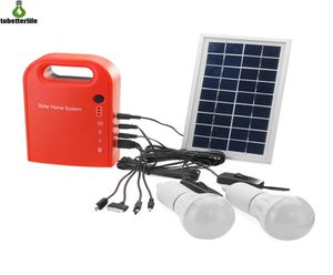 Système d'éclairage solaire LED Système d'énergie solaire Système domestique Chargeur de batterie Système d'éclairage de secours avec câble USB 4 en 1 2 lampes LED2023303