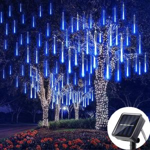 Solar LED Meteor Shower Rain Lights Holiday Stringproof Garden Light 8 Tubes 144 LEDS Décoration de mariage de Noël 240506