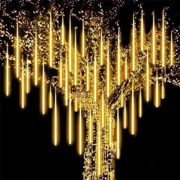 Luces LED solares para lluvia de meteoros, guirnaldas de luces navideñas, luz impermeable para jardín, 8 tubos, 144 Led, decoración navideña para bodas