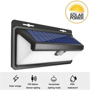 Lámparas de pared LED solares para exteriores, Sensor de movimiento PIR, luz de calle para jardín, luces de pared solares de seguridad de gran angular exclusivas para garaje