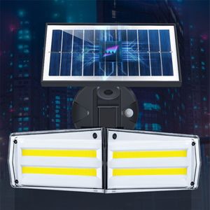 Solar LED Beveiligingslichten 20W COB / SMD 500LM Motion Sensor Licht Outdoor Super Bright 2 Head Outdoor Flood Light 6500K IP65 Waterdicht