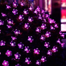 Zonne -led snaarlichten 7m 50Led Peach Flower Lamp Waterdichte buitendecoratie voor fariy kerstslinger tuin licht