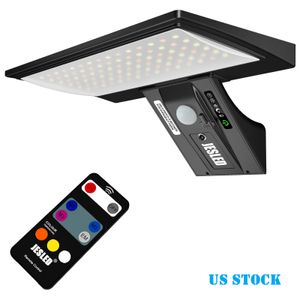 Applique murale solaire à LED, lampes de jardin d'extérieur, 90 lampes à détecteur de mouvement à LED avec télécommande 4 modes, 2600 mAh, rechargeable par USB) alimentées pour l'éclairage d'adresse de porte de gouttière de jardin