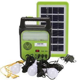 Système d'éclairage solaire, panneau solaire séparé, feu inondable avec radio FM, ampoules LED 3PC, ports du chargeur USB, kit d'éclairage solaire complet pour chargeur de téléphone
