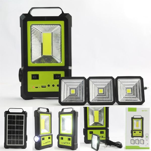 Système d'éclairage solaire avec 3 ampoules LED carrées, panneau solaire, projecteur et câble USB, kit d'éclairage solaire complet