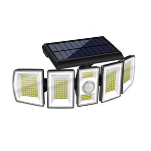 Luces solares Sensor de movimiento al aire libre 300LED 7000K 5 niveles de brillo 3 modos de iluminación Luz de inundación de seguridad impermeable de ángulo de 360 grados