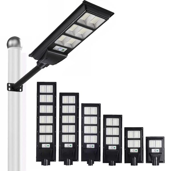 500W Luces de calle solares Luces de inundación de seguridad led para exteriores Sensor de movimiento IP65 A prueba de agua Amanecer Amanecer Lámpara de luz solar Control remoto Balones de baloncesto de jardín