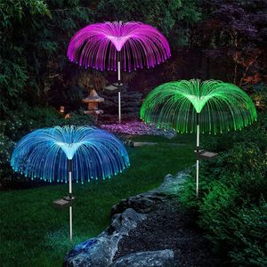 Lampes solaires d'extérieur étanches décoratives en fibre optique pour méduse avec 7 couleurs changeantes, fleurs de jardin, piquet pour allée de patio de cour