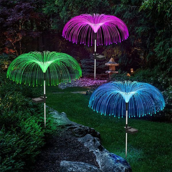 Luces solares para exteriores, impermeables, decorativas, de fibra, medusas, con 7 colores cambiantes, luces LED de flores, jardín, luz de estaca para patio, camino