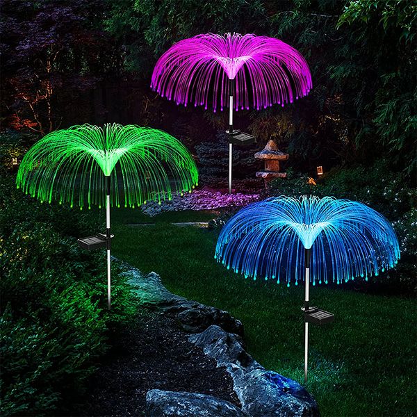 Lampes solaires d'extérieur étanches à fibre optique Jellyfish Lightsf feu d'artifice avec 7 couleurs changeantes, fleurs de jardin, lumière de piquet pour allée de patio de cour