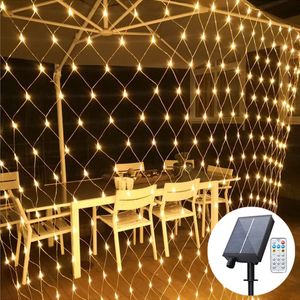 Luz solar de cuerda al aire libre 1.5*1.5m 3*2m 6*4m Garland Garland Garden Lámpara de decoración de árboles de hadas de hadas