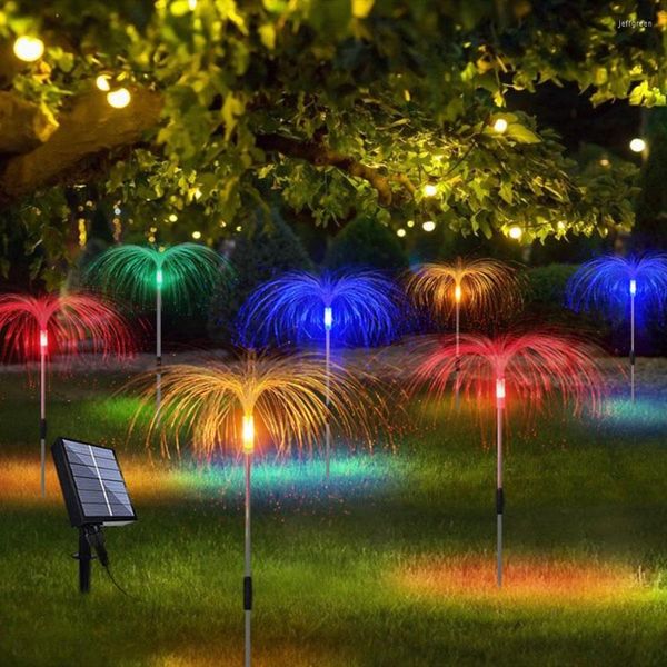 Luces de fibra óptica solar Luz de jardín al aire libre 7 color Flor de flores impermeables fuegos artificiales para la decoración del camino del patio