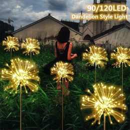 Solar Outdoor Dandelion Firework Fairy Light 90/120/150 LED Waterdichte tuinpad Patio Lawn Lamp Bruiloft Kerst Decor