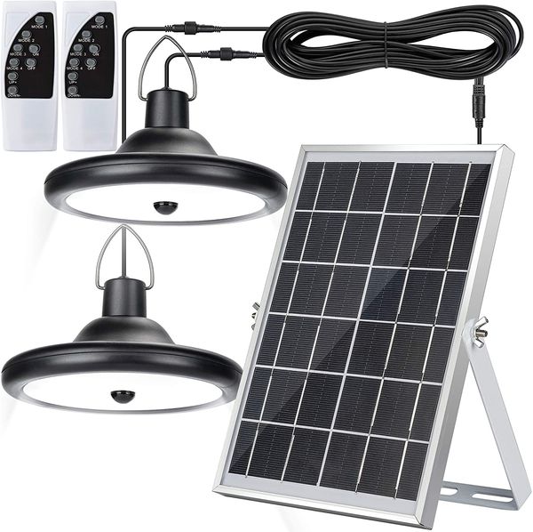 Lámpara Solar para exteriores, doble cabezal, 56 LED, Sensor de movimiento, luz Solar impermeable para cobertizo, patio, jardín y garaje