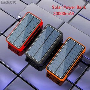 Panneau solaire Powerbank 20000mAh avec lampe de poche chargeur portable 4 USB Type C Poverbank pour iPad iPhone Samsung Xiaomi Power Bank L230712