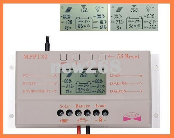 Regulador del panel solar de Freeshipping, regulador solar de la carga de 30A MPPT LCD 12V / 24V 380W / 760W trabajo automático del regulador del panel solar