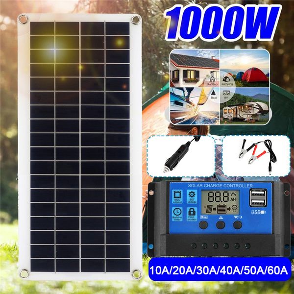 Panneaux solaires 1000W Panneau solaire 12V Cellule solaire 10A-60A Contrôleur Panneau solaire pour téléphone RV Voiture MP3 PAD Chargeur Alimentation de batterie extérieure 230220