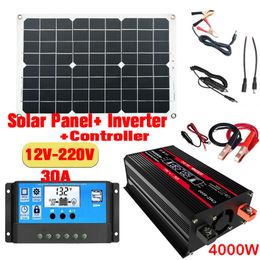 Panneaux solaires Système de panneaux solaires 110 V 220 V 18 V 18 W Panneau solaire 30 A Contrôleur de charge 4000 W Kit d'onduleur à onde sinusoïdale modifiée Kit de production d'énergie 221104