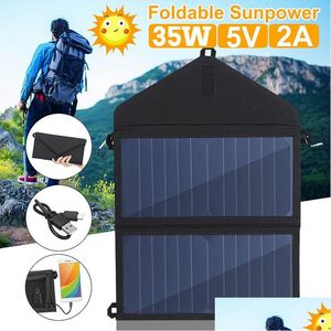 Paneles solares plegables 35W panel solar celdas al aire libre Cargador 5V 2A Dispositivos de salida USB portátiles para teléfonos inteligentes LJ200903 Drop Delive DH1NC