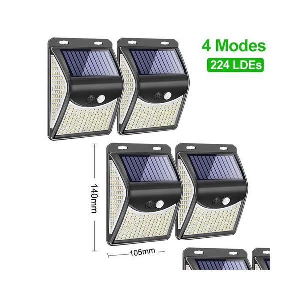 Panneaux solaires lampes LED extérieurs 3 modes capteur de mouvement Street Light Smart Remote Control Lampe murale imperméable adaptée à la maison Lightin Dhhe3