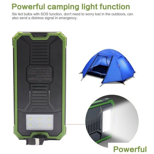 Paneles solares nuevos al aire libre Power Bank 20000 Mah PowerBank PowerBank Cargador Portable LED Batería Drop entrega de energía renovable Prod Dhsix