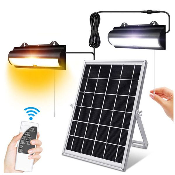 Lámpara colgante solar Mejorada Sensor de movimiento de cabeza doble individual IP65 Impermeable Interior Exterior LED Cobertizo de luz con control remoto Cable de 5 m