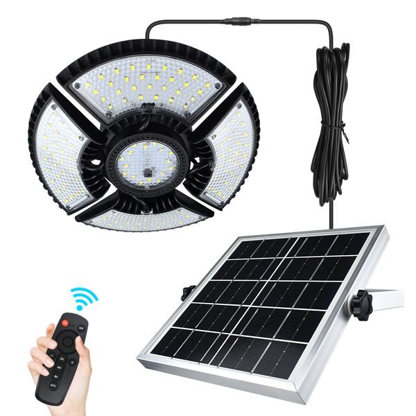 Luces solares colgantes Lámparas de cobertizo con energía solar con control remoto 138LED 800LM IP65 Lámpara solar impermeable para jardín interior y exterior