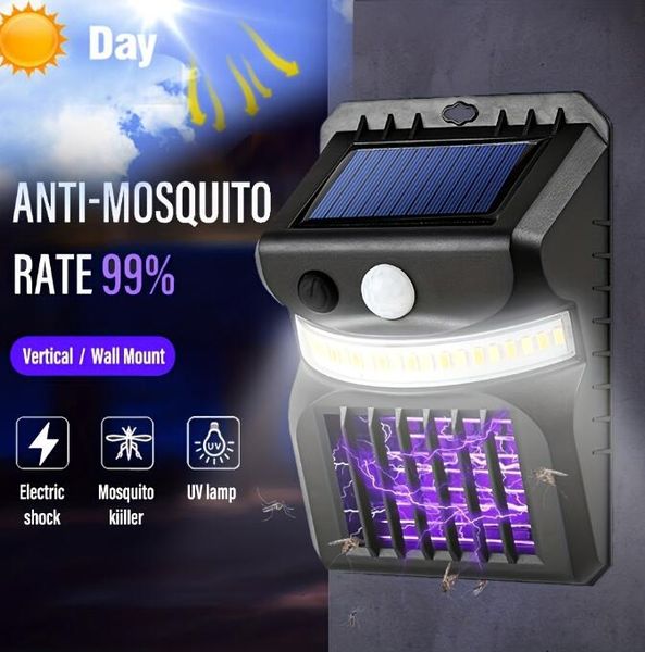 Lampe murale anti-parasitaire solaire 365NM lumière fluorescente UV Bug Zapper anti-moustique éclairage lumière solaire Mosquito Zapper pour jardin de ferme en plein air