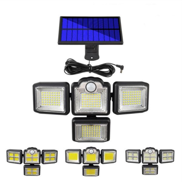 Luces solares de pared pir 2400LM 198 luces LED de seguridad con control remoto, 4 cabezales de luces con sensor de movimiento, impermeable al aire libre, lámpara de pared de ángulo ajustable de 270° con 3 modos