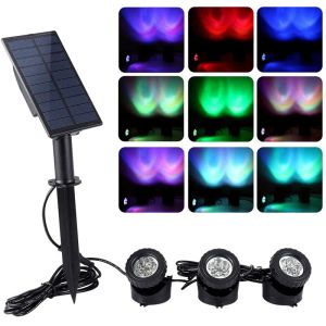 Projecteurs solaires pour étang, lampe de fontaine LED RGB 3 en 1, paysage du crépuscule à l'aube, pour la natation, le jardin, les arbres, la pelouse, changement de couleur LL