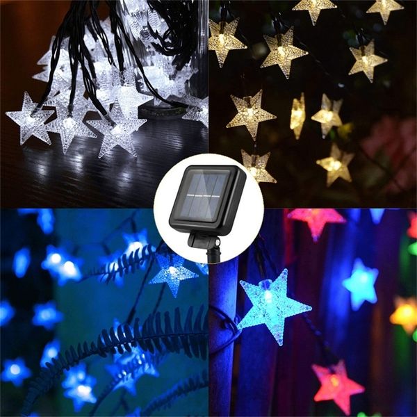 Énergie solaire 5M 20LEDS, 7M 50LEDS, 12M 100LEDS Star Fairy String Light Guirlandes Jardin Noël, Décoration de mariage pour l'extérieur 201211