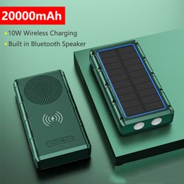 Banque d'alimentation solaire 30000mAh 10W Qi chargeur sans fil pour iPhone 14 13 Samsung Xiaomi Portable Powerbank avec haut-parleur lampe de poche LED