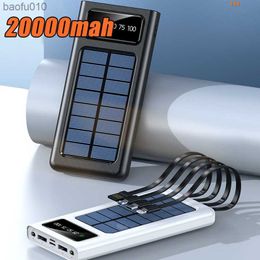 Solar Power Bank 20000mah Portable Charge rapide Poverbank Chargeur de batterie externe avec lumière LED Powerbank pour tous les Smartphones