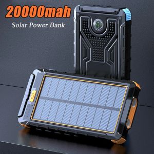 Solar Power Bank 20000mAh Powerbank Portable Charger Waterproof Fast Charging External Battery With Flashlight For Xiaomi iPhone