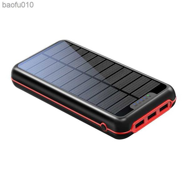 Banque d'alimentation solaire 30000mAh Chargeur solaire 3 ports USB Batterie externe Powerbank pour Xiaomi iPhone 12 11 Smartphone avec lumière LED L230712