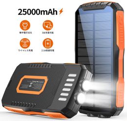 Banque d'énergie solaire 25000mAh chargeur sans fil Qi rapide pour iPhone 15 Samsung Huawei Xiaomi Powerbank PD 20W charge rapide Powerbank