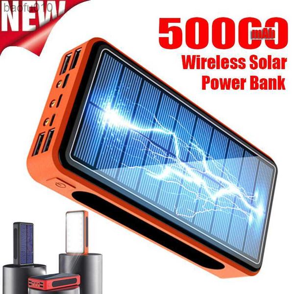 Solar Power Bank 50000mAh Chargeur externe portable sans fil Charge rapide Batterie externe lampe de poche pour Xiaomi iPhone Samsung L230619