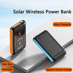 Solar Power Bank 10000mAh Magnetische Qi Draadloze Oplader PowerBank voor iPhone 14 Samsung Xiaomi Draagbare powerbank Reservebatterij