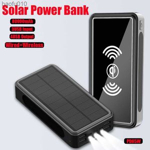 Solaire Power Bank 80000mAh Chargeur Portable Sans Fil 4USB Batterie Externe Voyage Camping pour iPhone Samsung Xiaomi L230619