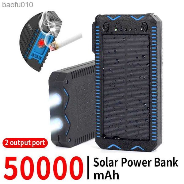 Solar Power Bank Portable 30000mah Haute Capacité Portable Chargeur 2USB Sorties Extérieure Batterie Externe Lampe de Poche pour iPhone mi L230712
