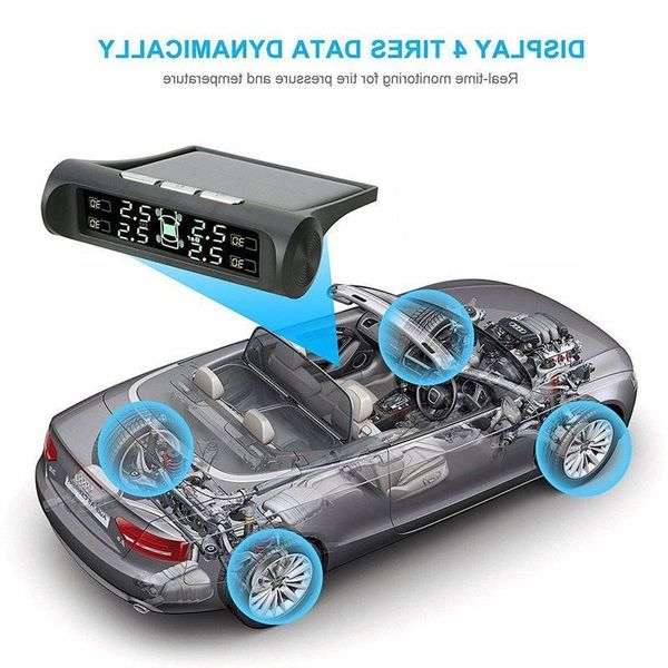 Freeshipping Solar Power Car TPMS Monitor de presión de neumáticos inalámbrico Sistema de alarma Pantalla LCD Pmojp