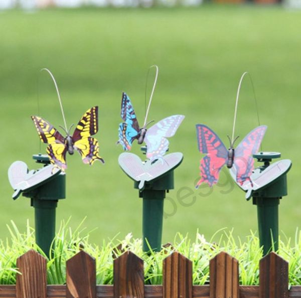 Énergie solaire Dancing Flies Papillons décorations de jardin Fluxing Vibration Fly Hummingbird Flying Birds Yard Funny Toys DBC BH22382504